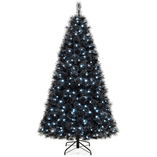 6/7/8 Feet Black Artificial Halloween Christmas Tree with PVC Branch Tips and 210/320/450 Cool White LED Lights-M