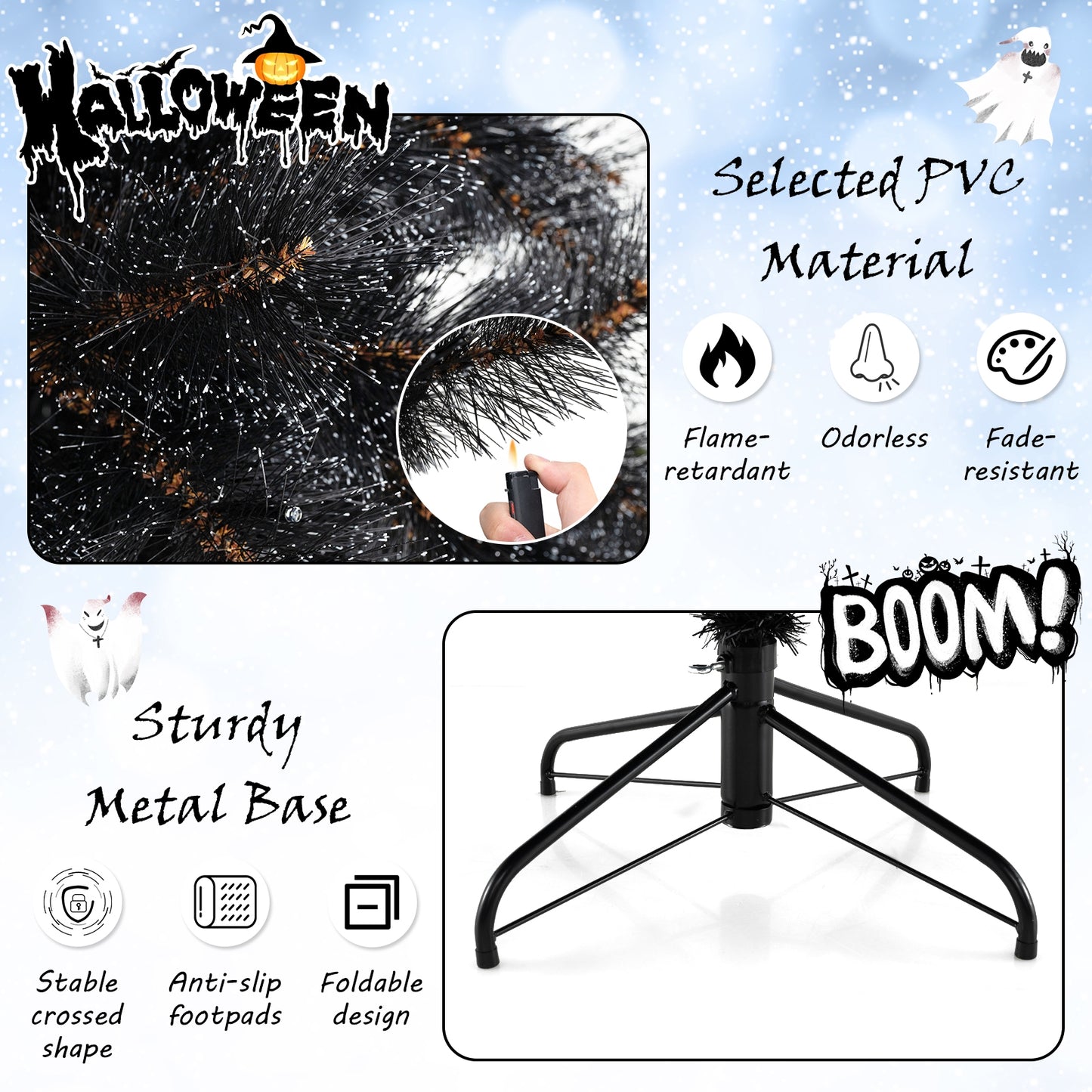 6/7/8 Feet Black Artificial Halloween Christmas Tree with PVC Branch Tips and 210/320/450 Cool White LED Lights-M Christmas Tree   at Gallery Canada