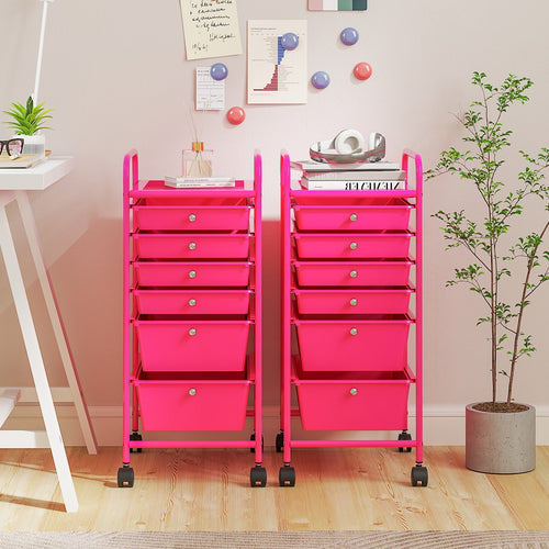 Multifunctional 6 Drawers Rolling Storage Cart Organizer, Rose Red