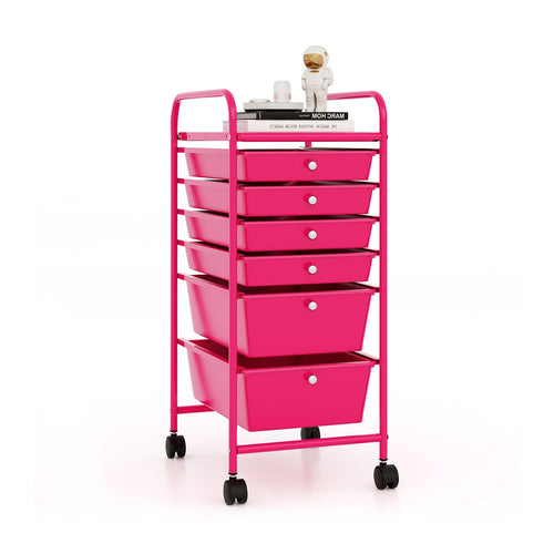 Multifunctional 6 Drawers Rolling Storage Cart Organizer, Rose Red