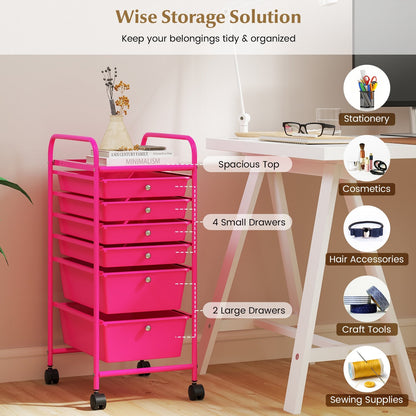 Multifunctional 6 Drawers Rolling Storage Cart Organizer, Rose Red File Cabinets   at Gallery Canada