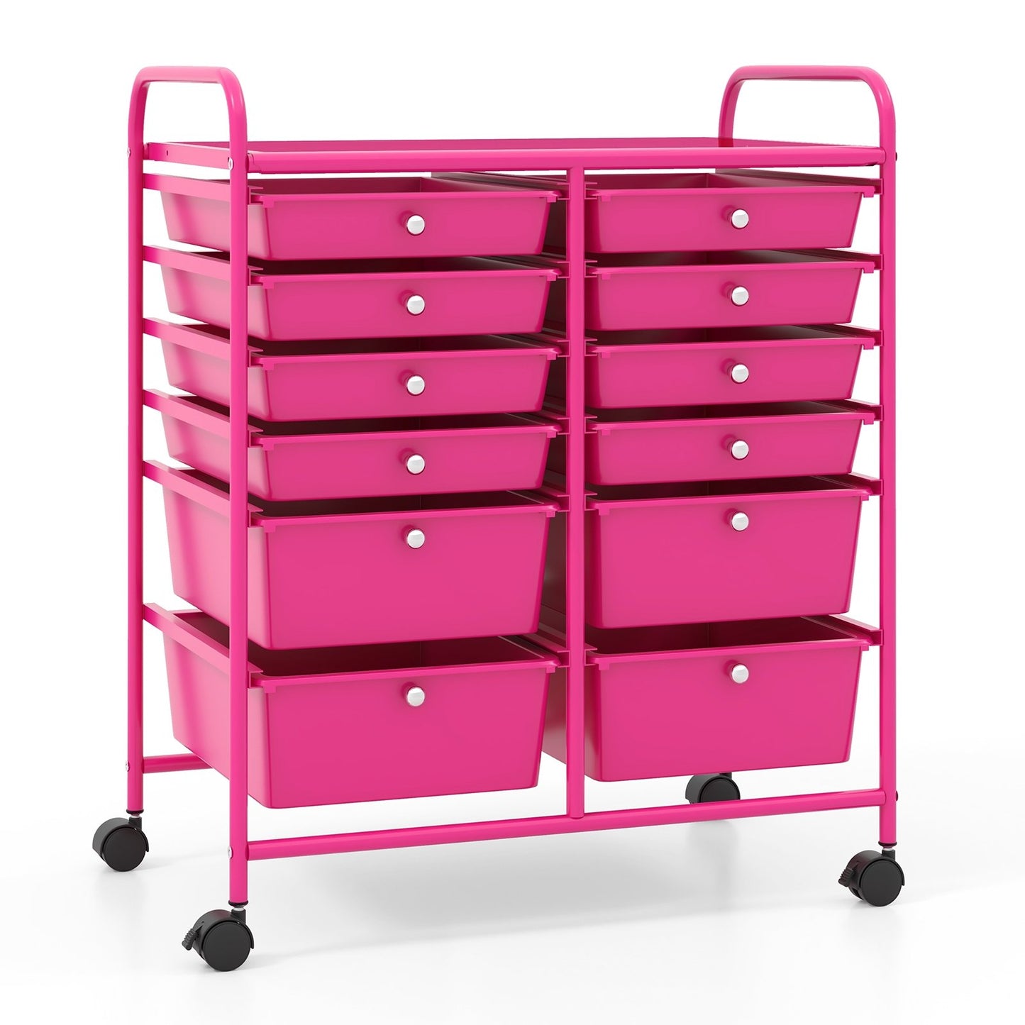 12-Drawer Rolling Storage Cart with Removable Drawers and Lockable Wheels, Rose Red File Cabinets Rose Red  at Gallery Canada