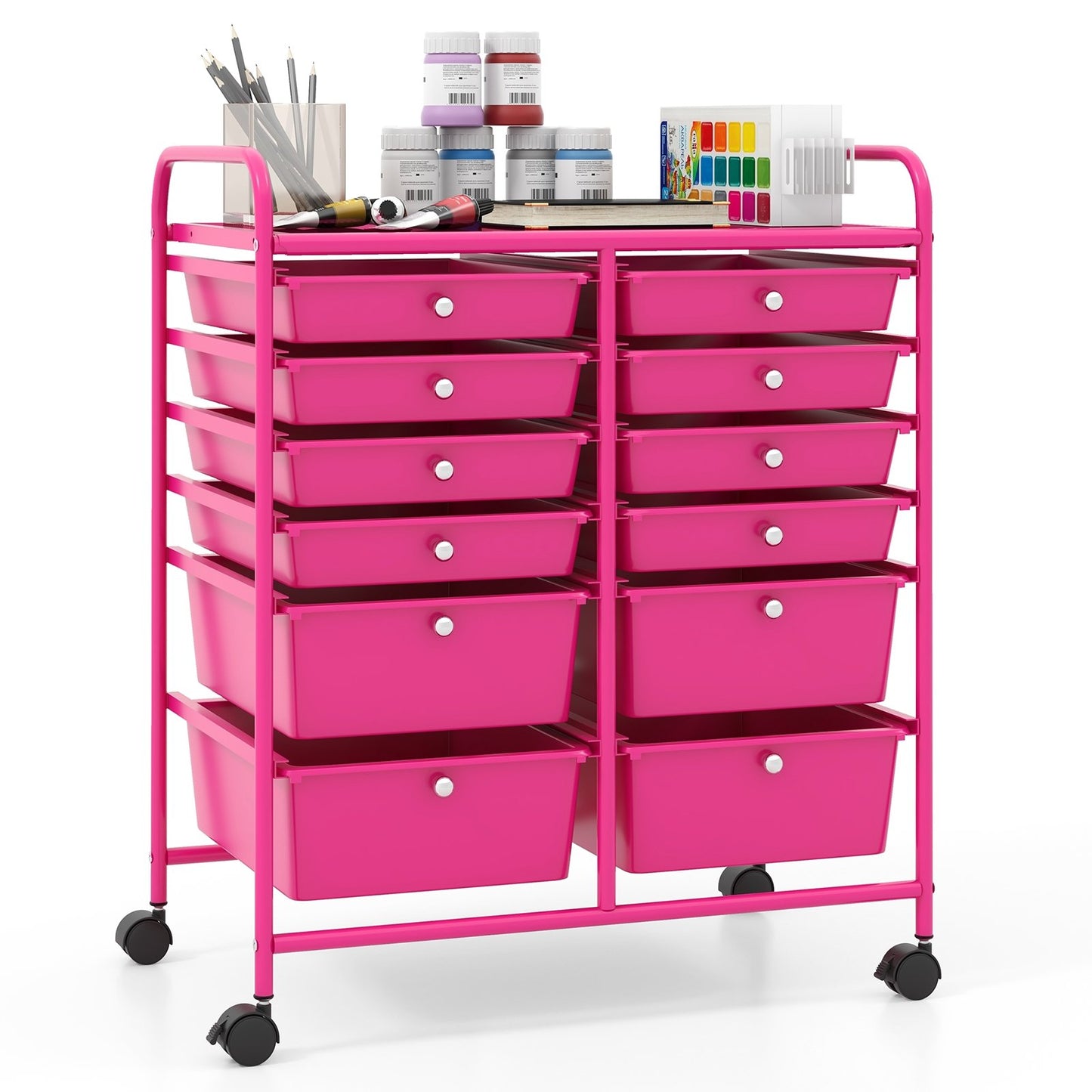 12-Drawer Rolling Storage Cart with Removable Drawers and Lockable Wheels, Rose Red File Cabinets   at Gallery Canada