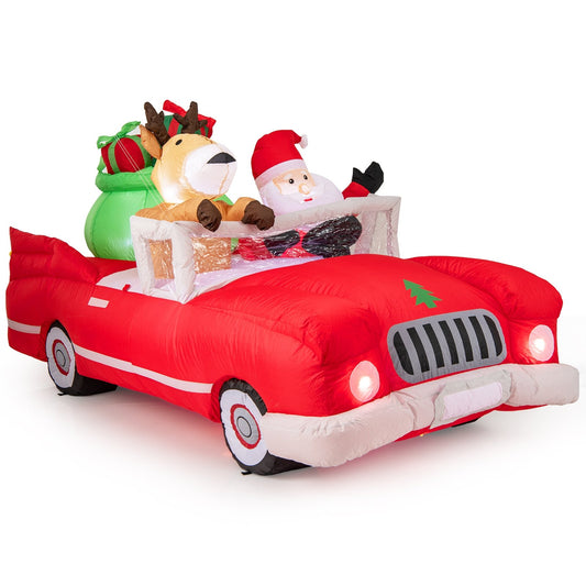 7.7 Feet Long Christmas Inflatable Santa Claus and Reindeer Riding Red Car with Gift Bag and 9 LED White Lights Christmas Decor & Accessories Options  at Gallery Canada