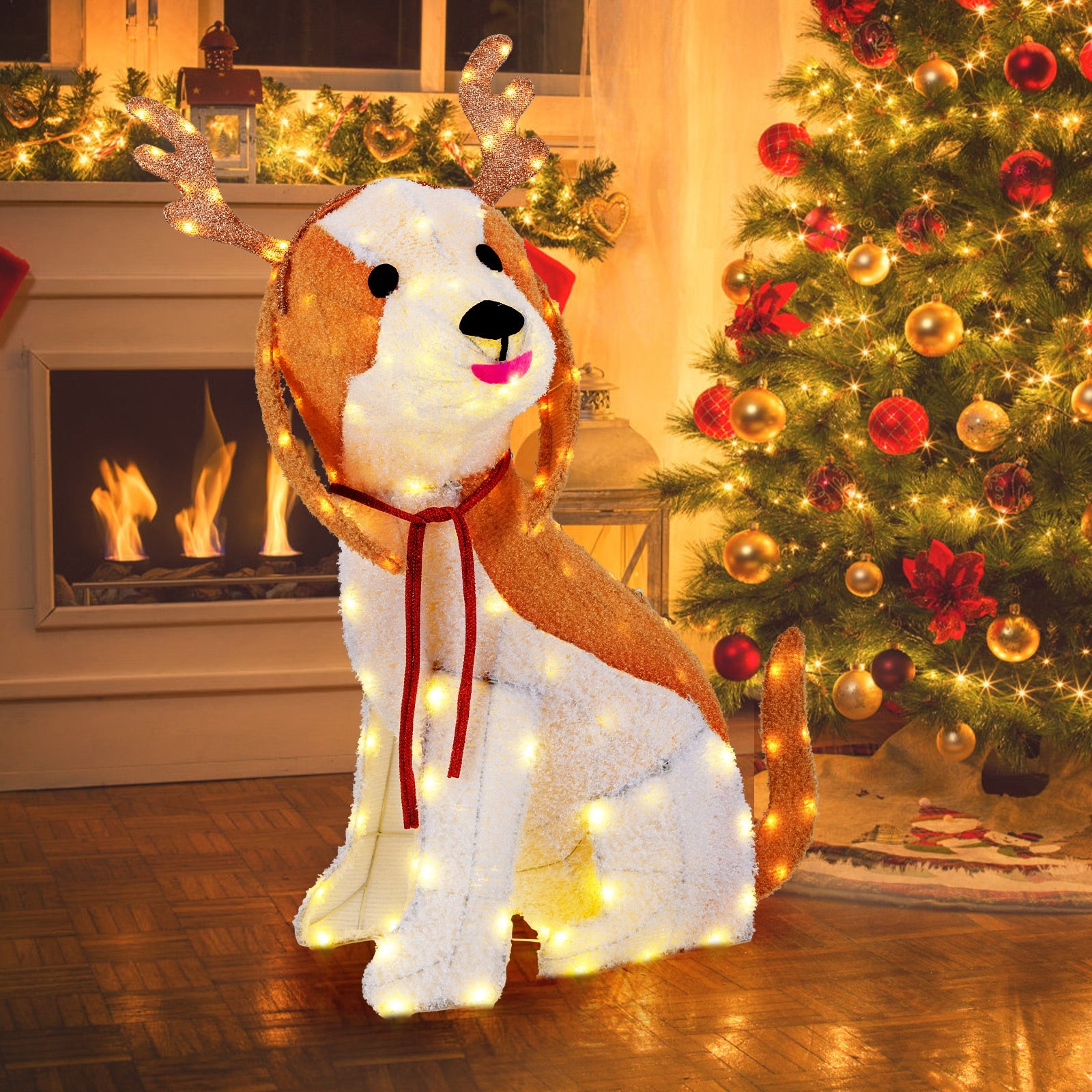 Lighted Christmas Dog with LED Lights Ground Stakes and Cable Tiers, Brown Christmas Decor & Accessories   at Gallery Canada