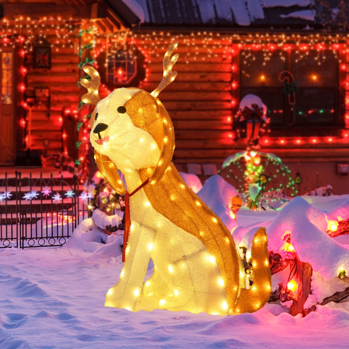 Lighted Christmas Dog with LED Lights Ground Stakes and Cable Tiers, Brown Christmas Decor & Accessories   at Gallery Canada