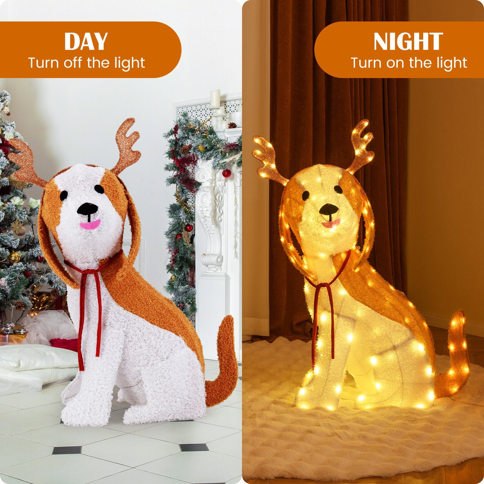 Lighted Christmas Dog with LED Lights Ground Stakes and Cable Tiers, Brown Christmas Decor & Accessories   at Gallery Canada