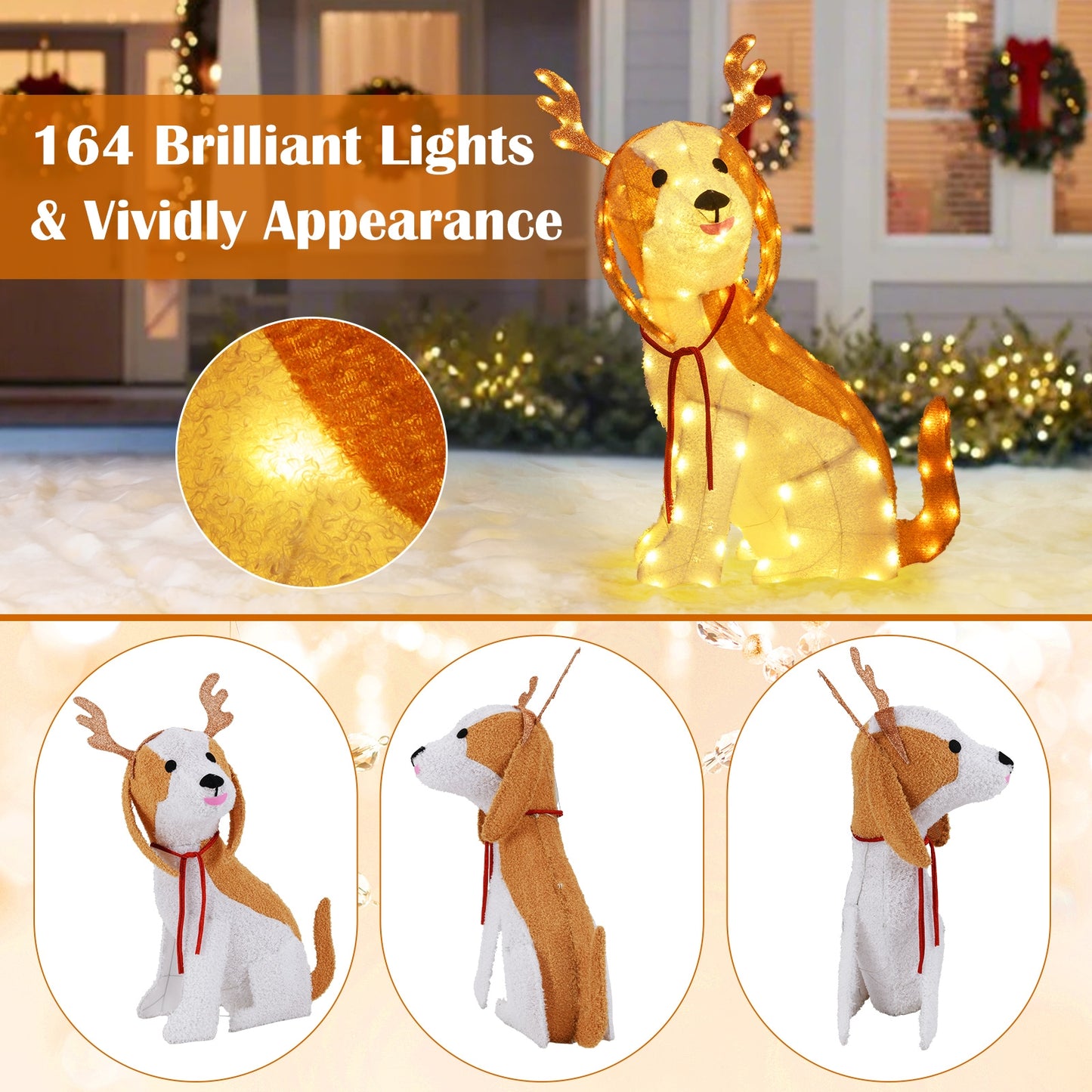 Lighted Christmas Dog with LED Lights Ground Stakes and Cable Tiers, Brown Christmas Decor & Accessories   at Gallery Canada