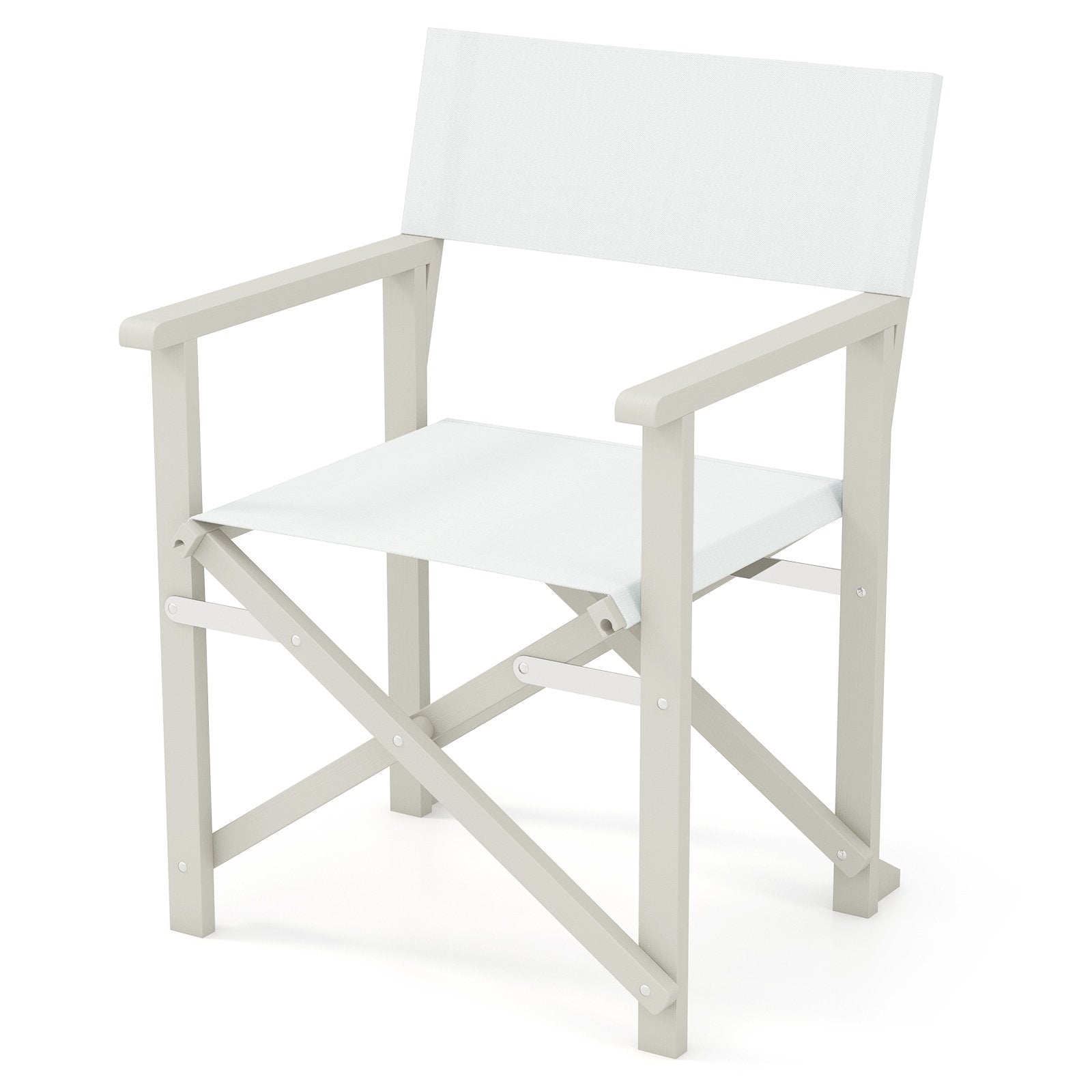 Folding Director Chair with Acacia Wood Frame and Machine Washable Oxford Fabric, Off White Patio Dining Chairs Off White  at Gallery Canada