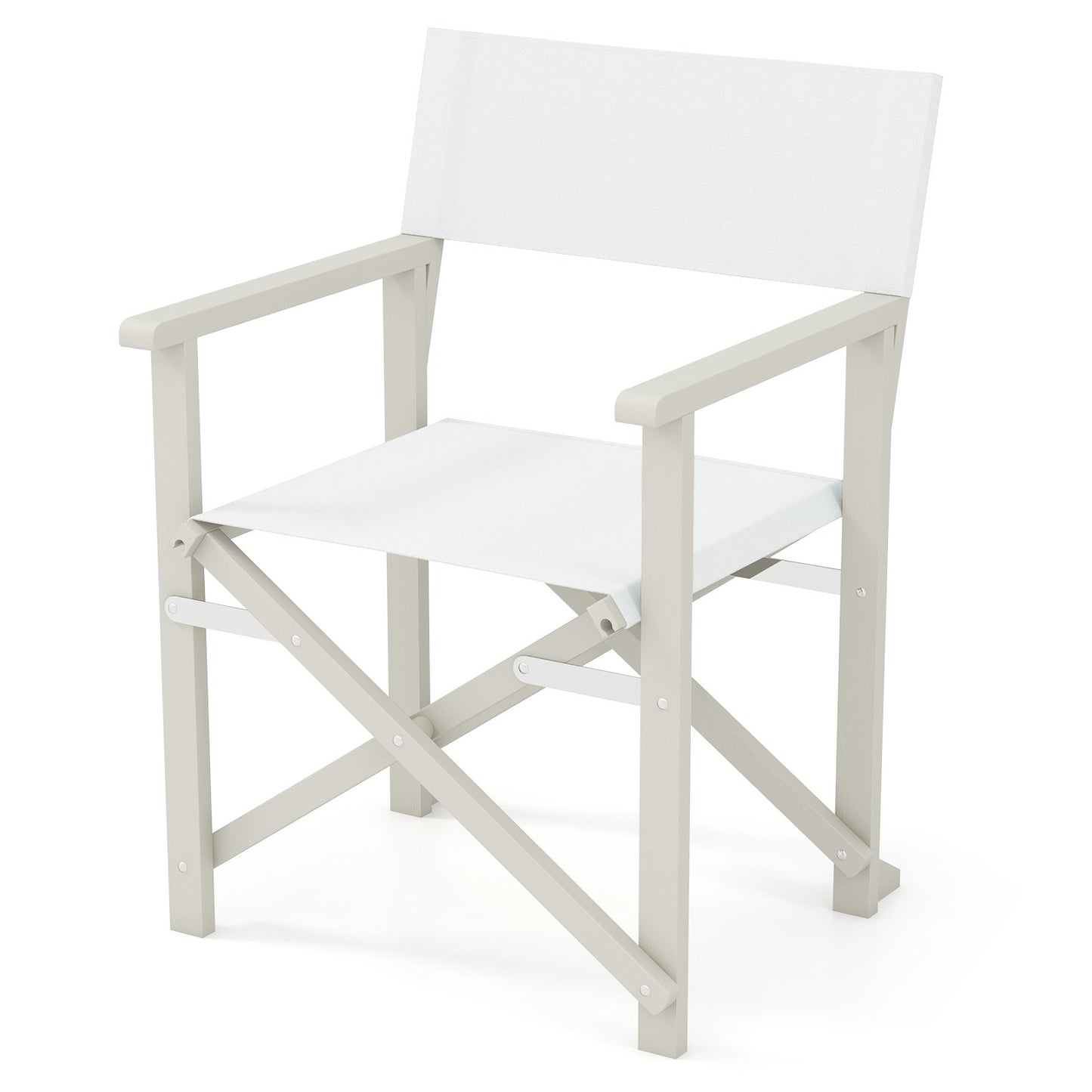 Folding Director Chair with Acacia Wood Frame and Machine Washable Oxford Fabric, Off White Patio Dining Chairs Off White  at Gallery Canada