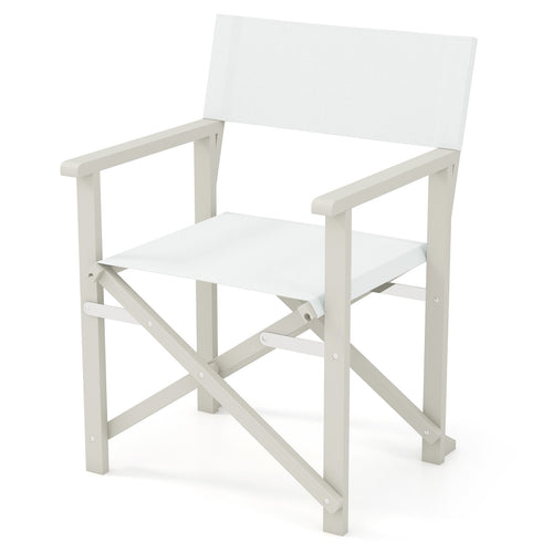 Folding Director Chair with Acacia Wood Frame and Machine Washable Oxford Fabric, Off White