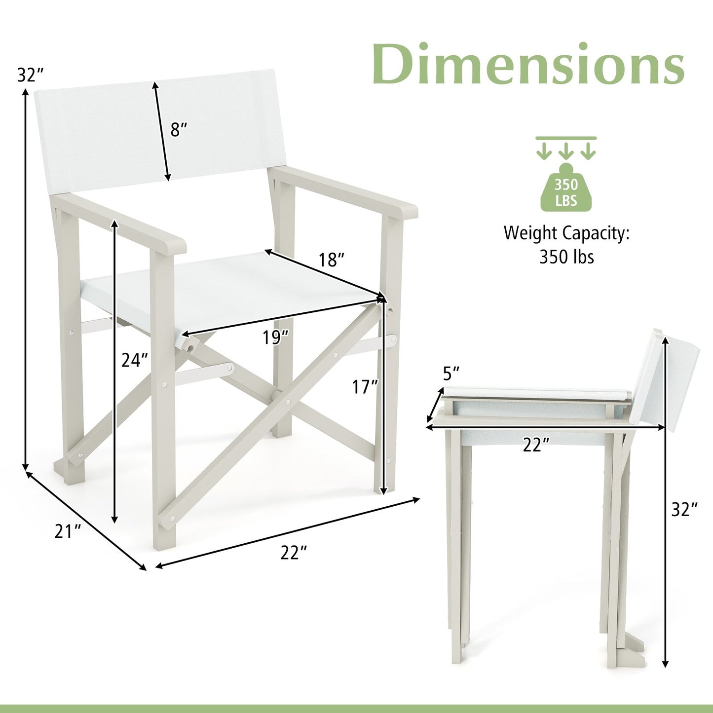 Folding Director Chair with Acacia Wood Frame and Machine Washable Oxford Fabric, Off White Patio Dining Chairs   at Gallery Canada