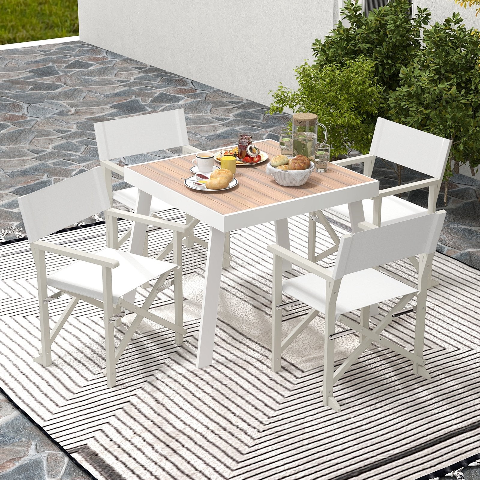 Folding Director Chair with Acacia Wood Frame and Machine Washable Oxford Fabric, Off White Patio Dining Chairs   at Gallery Canada