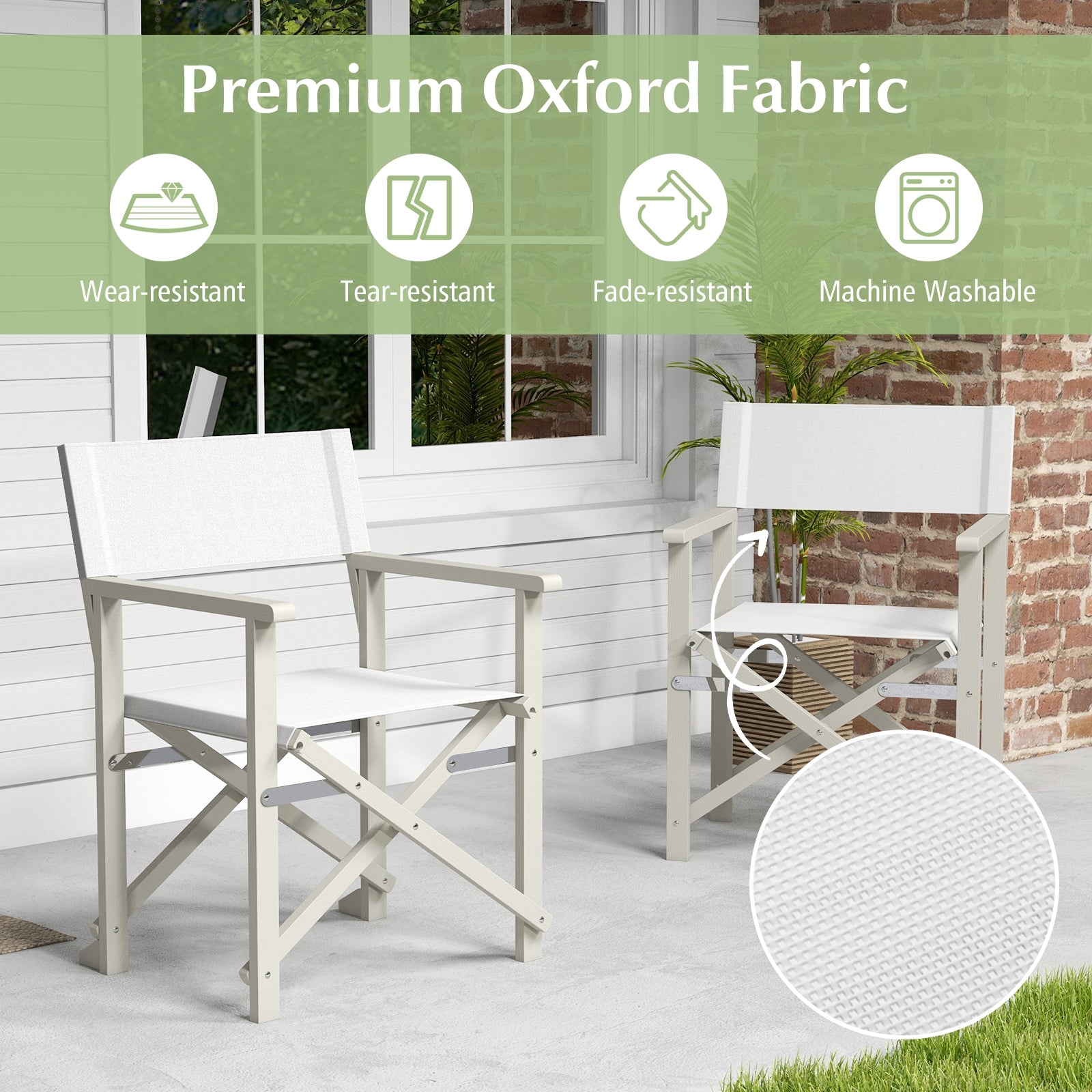 Folding Director Chair with Acacia Wood Frame and Machine Washable Oxford Fabric, Off White Patio Dining Chairs   at Gallery Canada