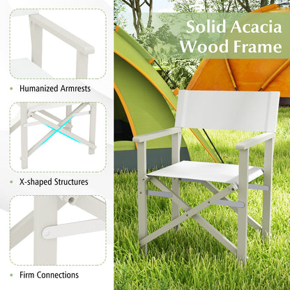 Folding Director Chair with Acacia Wood Frame and Machine Washable Oxford Fabric, Off White Patio Dining Chairs   at Gallery Canada