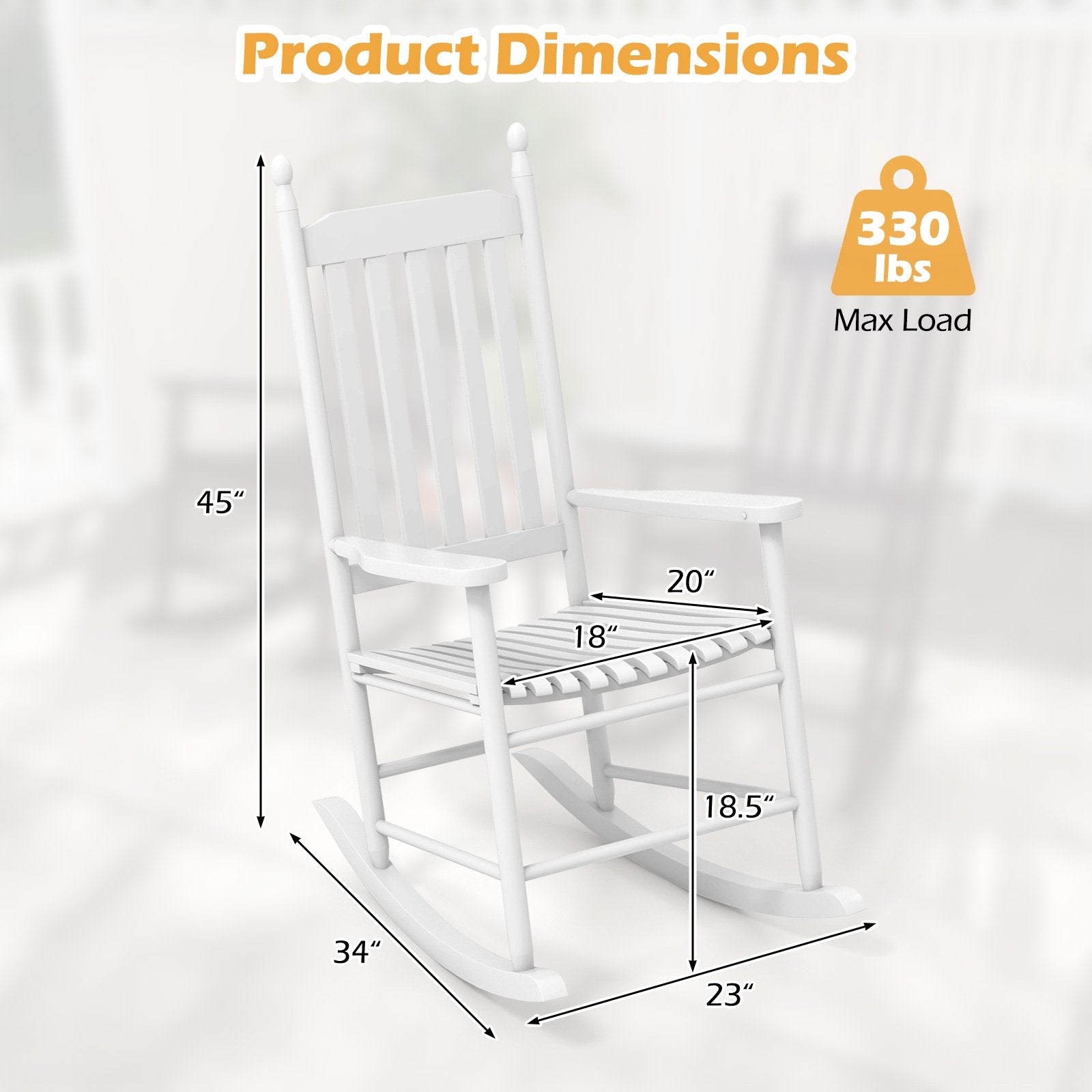 High-Back Acacia Wood Outdoor Rocking Chair with Solid Rocking Base, White Patio Rocking Chairs & Gliders   at Gallery Canada