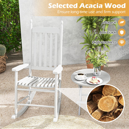 High-Back Acacia Wood Outdoor Rocking Chair with Solid Rocking Base, White Patio Rocking Chairs & Gliders   at Gallery Canada