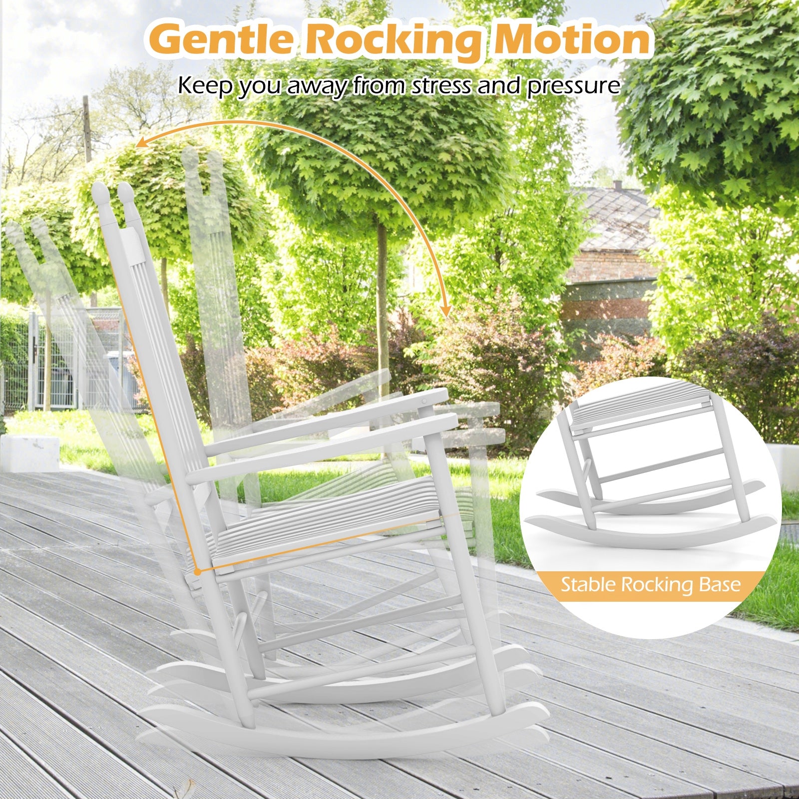 High-Back Acacia Wood Outdoor Rocking Chair with Solid Rocking Base, White Patio Rocking Chairs & Gliders   at Gallery Canada