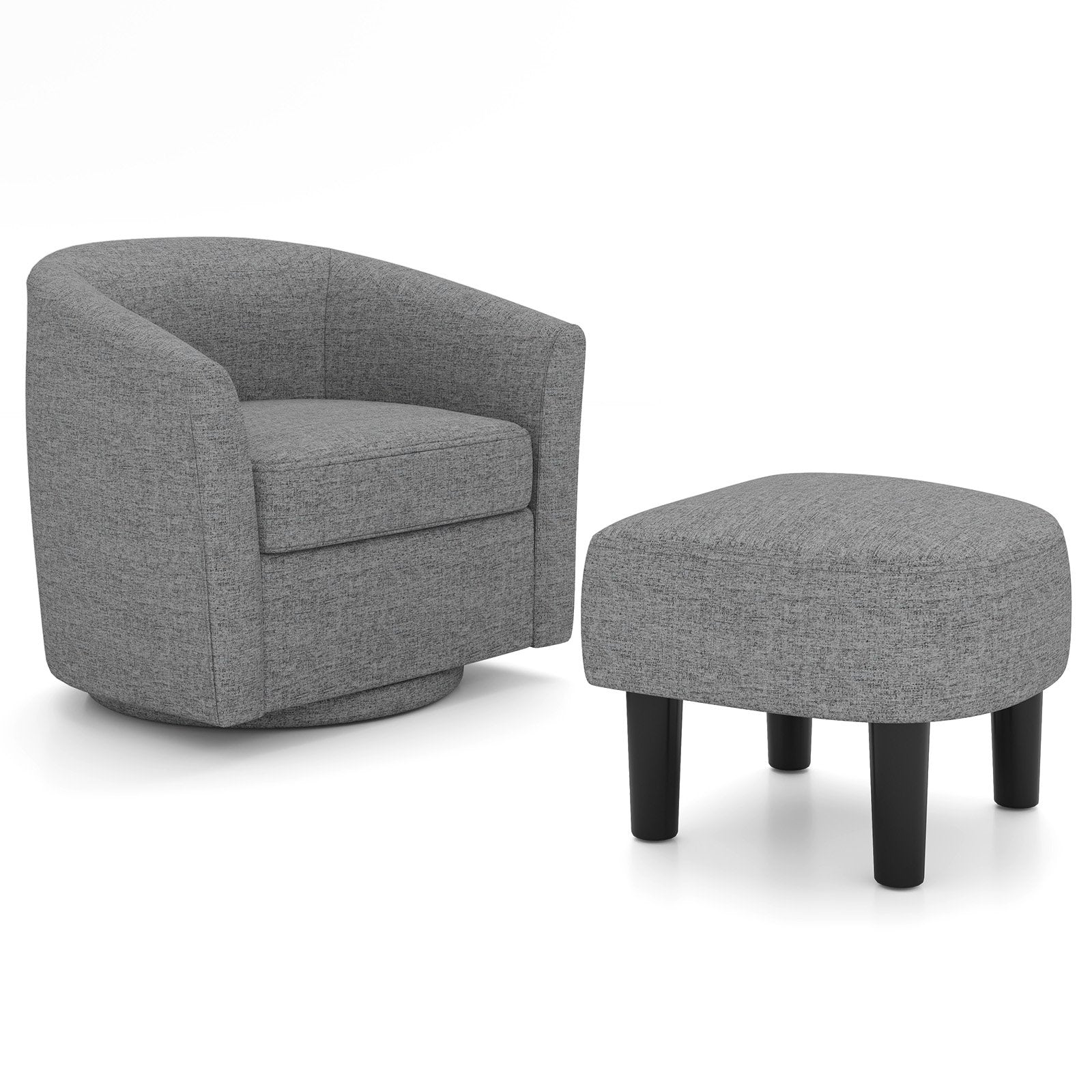 Modern Club Swivel Accent Chair with Ottoman Footrest Curved Backrest-Grey, Gray Ottomans Gray  at Gallery Canada