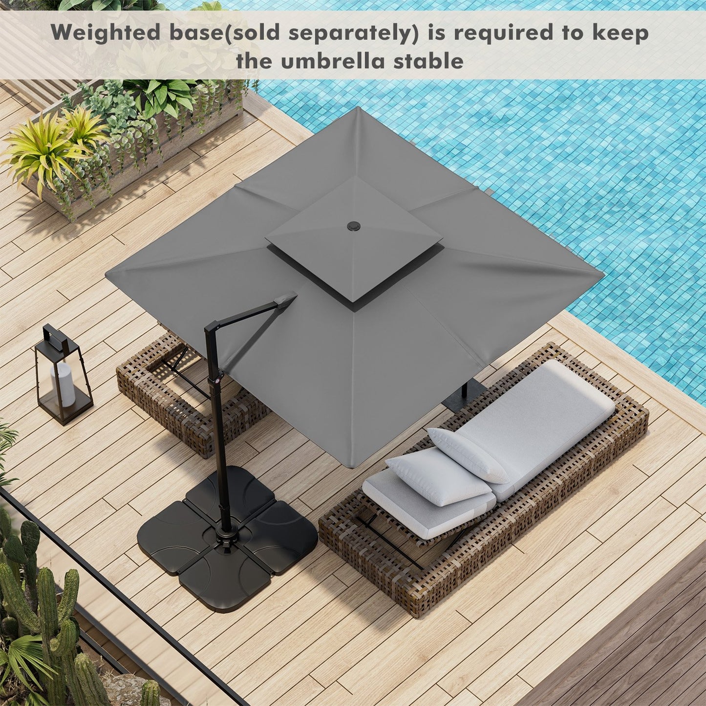 9.5 Feet Cantilever Patio Umbrella with 360° Rotation and Double Top, Gray Outdoor Umbrellas   at Gallery Canada