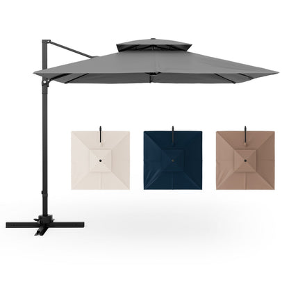 9.5 Feet Cantilever Patio Umbrella with 360° Rotation and Double Top, Gray Outdoor Umbrellas   at Gallery Canada