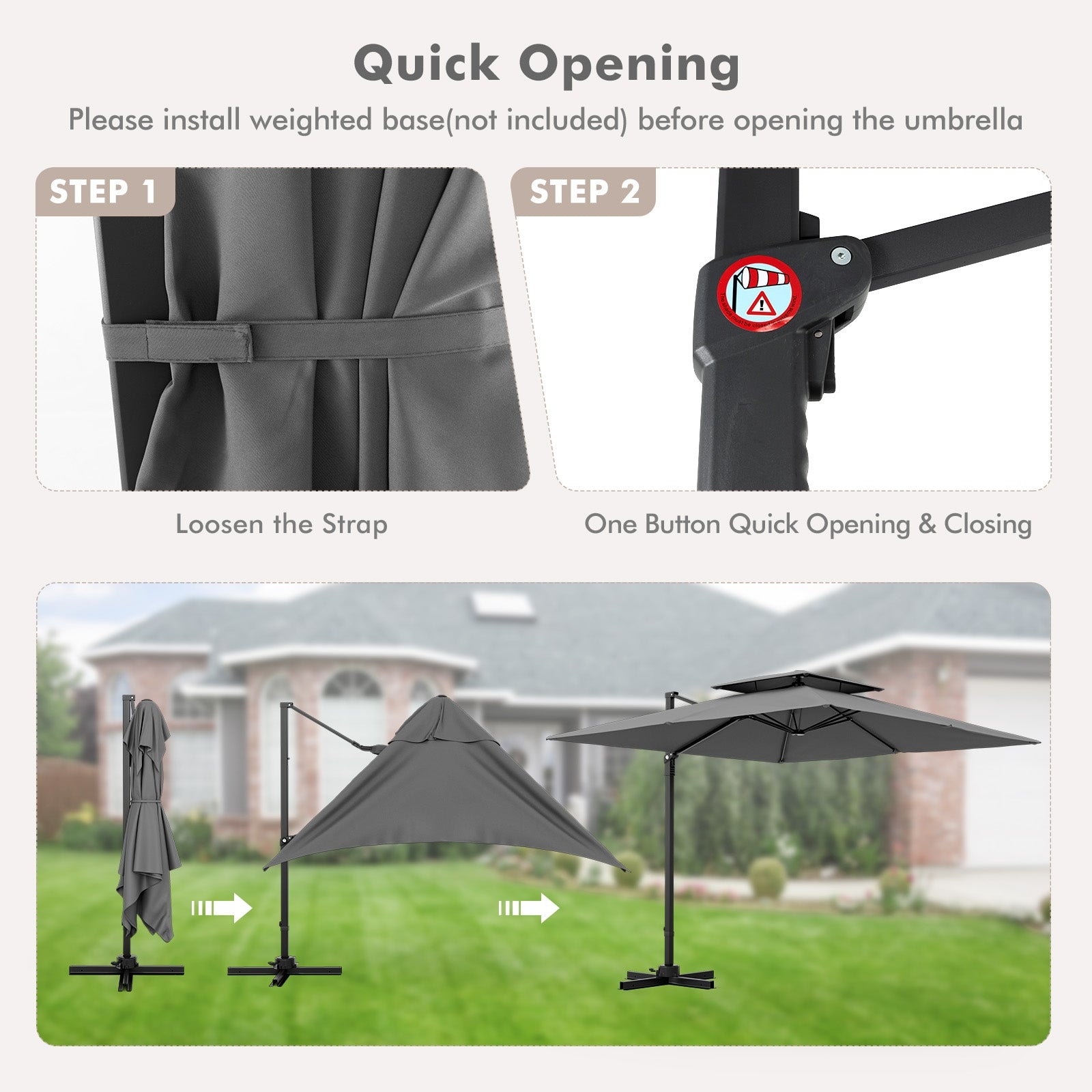 9.5 Feet Cantilever Patio Umbrella with 360° Rotation and Double Top, Gray Outdoor Umbrellas   at Gallery Canada