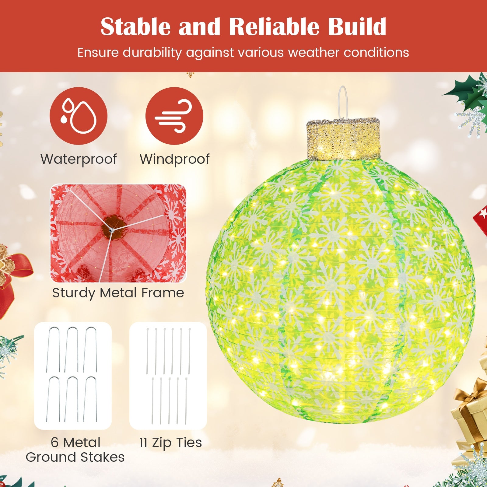 3-Piece Pre-Lit Pop up Christmas Ball Set with Warm White LED Lights Christmas Decor & Accessories   at Gallery Canada