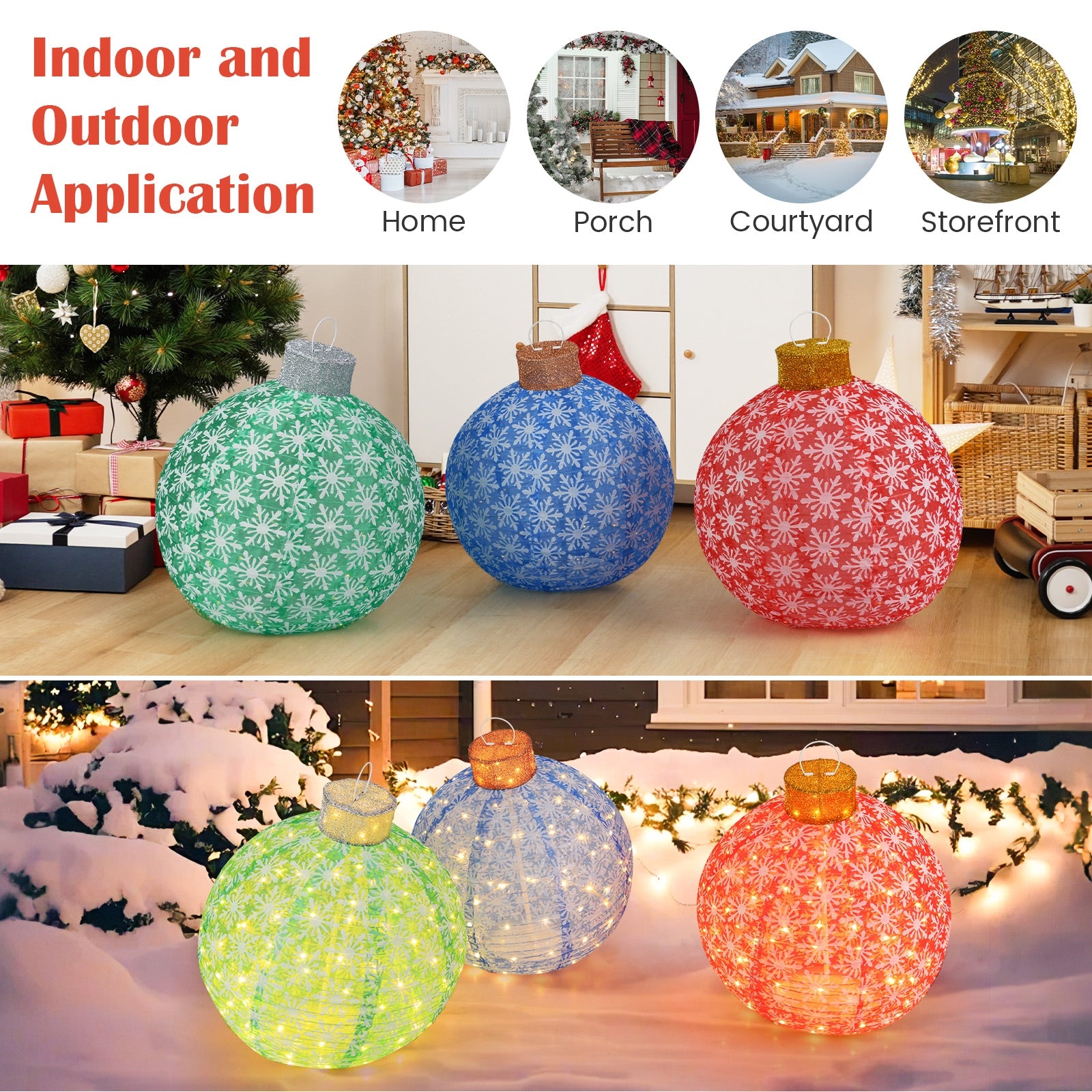 3-Piece Pre-Lit Pop up Christmas Ball Set with Warm White LED Lights Christmas Decor & Accessories   at Gallery Canada