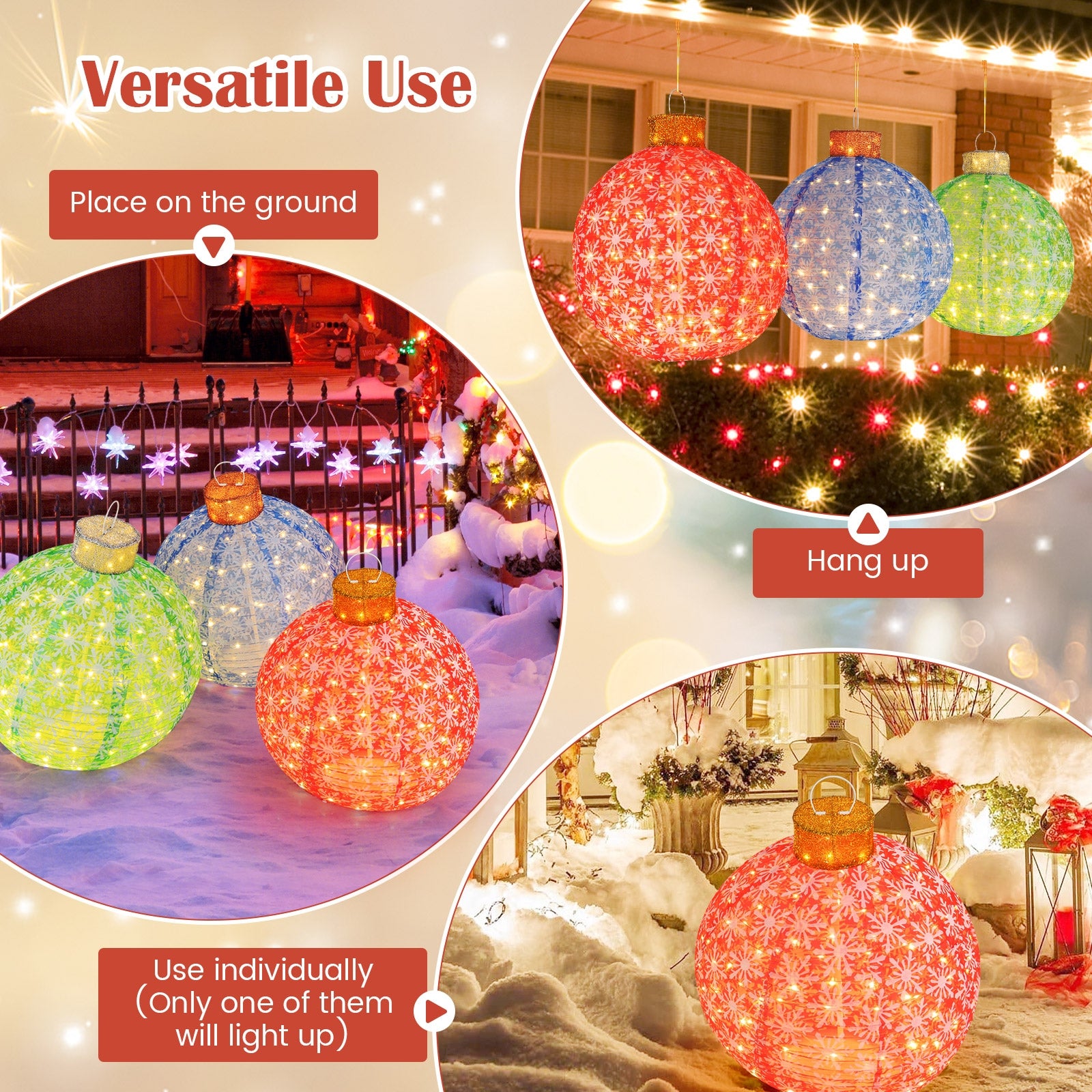 3-Piece Pre-Lit Pop up Christmas Ball Set with Warm White LED Lights Christmas Decor & Accessories   at Gallery Canada