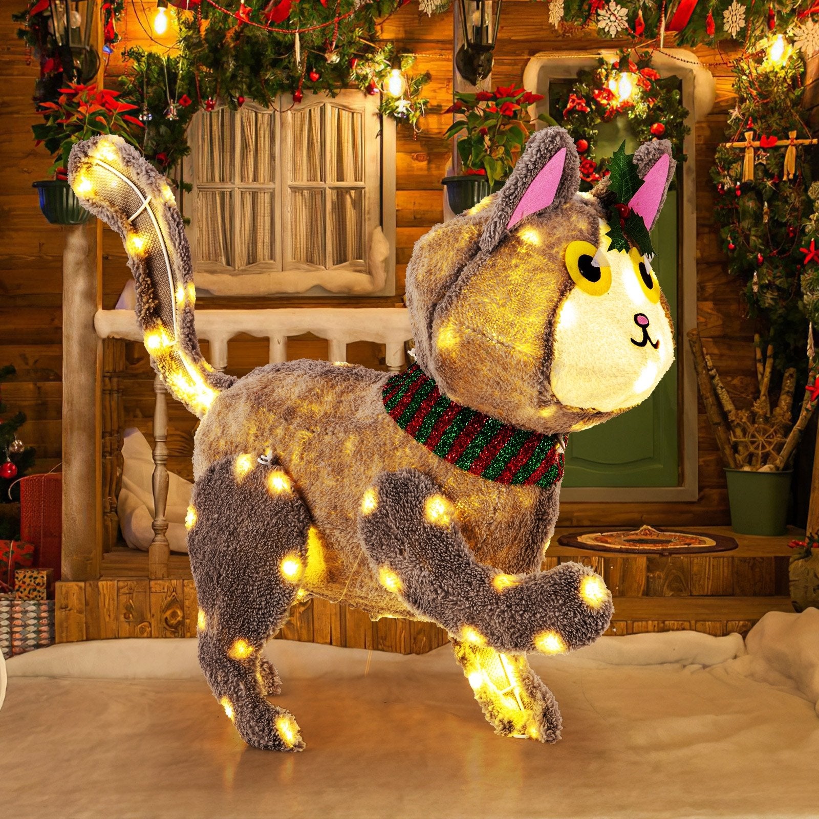 Pre-lit 88 LED Light Up 3D Cute Cat with Warm White Light and Plug Christmas Decor & Accessories   at Gallery Canada