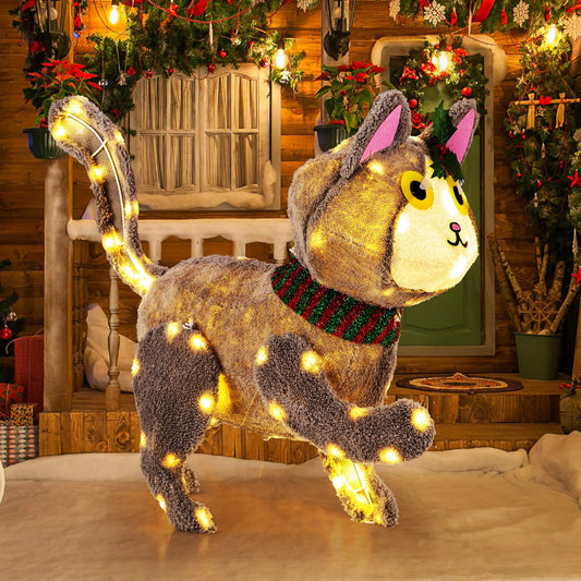 Pre-lit 88 LED Light Up 3D Cute Cat with Warm White Light and Plug Christmas Decor & Accessories Options  at Gallery Canada