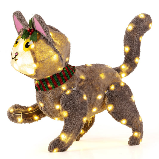 Pre-lit 88 LED Light Up 3D Cute Cat with Warm White Light and Plug Christmas Decor & Accessories Options  at Gallery Canada