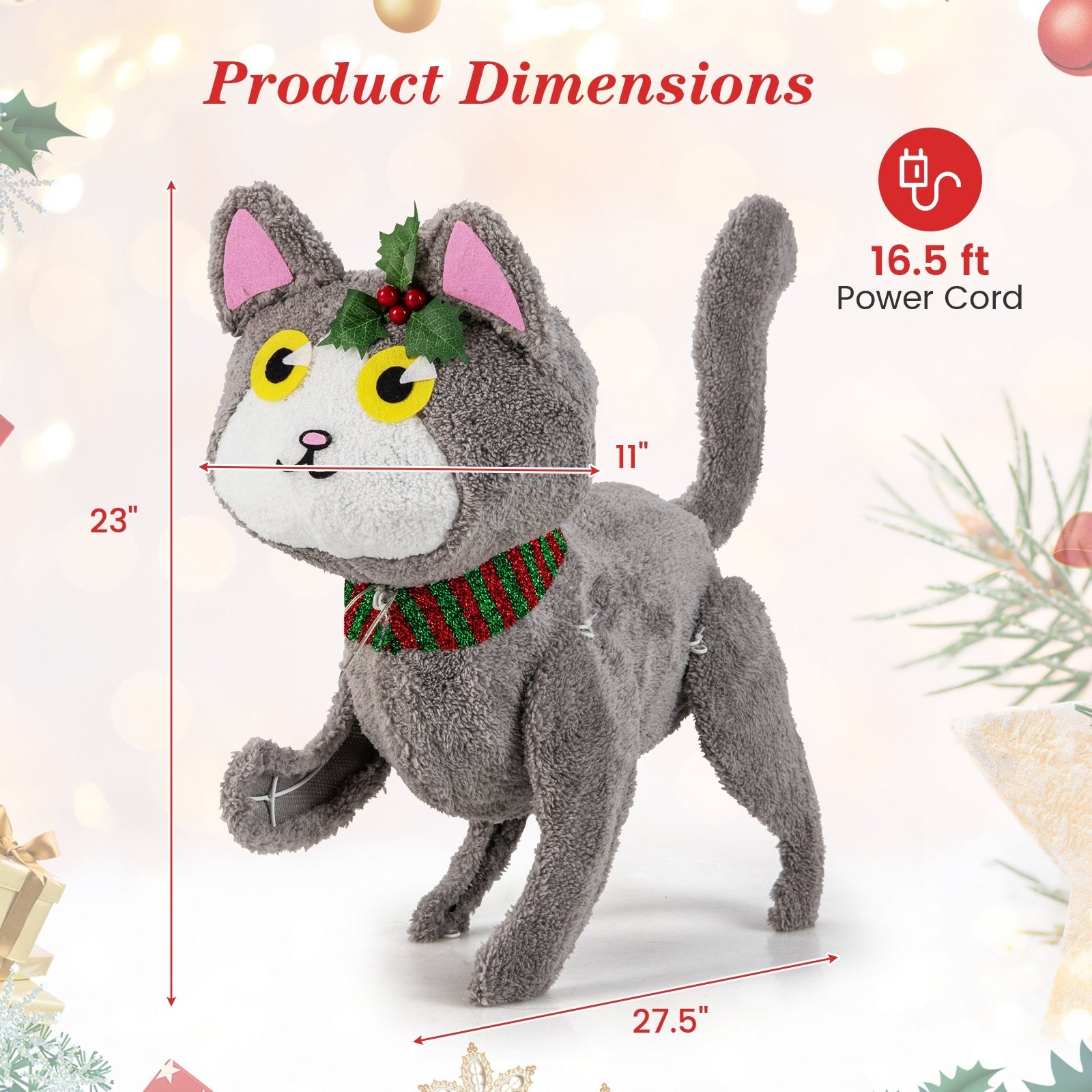 Pre-lit 88 LED Light Up 3D Cute Cat with Warm White Light and Plug Christmas Decor & Accessories   at Gallery Canada