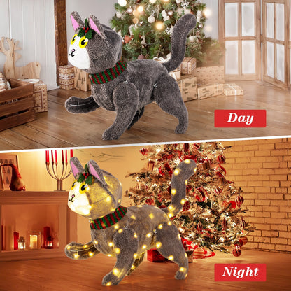 Pre-lit 88 LED Light Up 3D Cute Cat with Warm White Light and Plug Christmas Decor & Accessories   at Gallery Canada