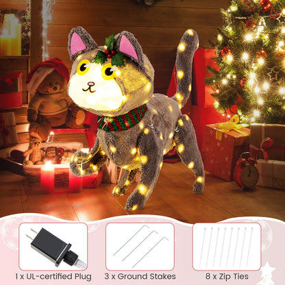 Pre-lit 88 LED Light Up 3D Cute Cat with Warm White Light and Plug Christmas Decor & Accessories   at Gallery Canada