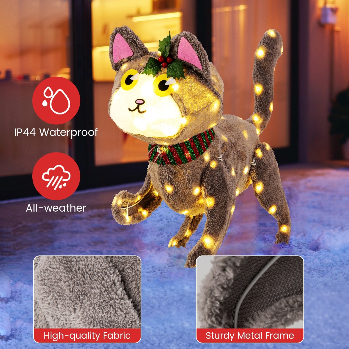 Pre-lit 88 LED Light Up 3D Cute Cat with Warm White Light and Plug Christmas Decor & Accessories   at Gallery Canada