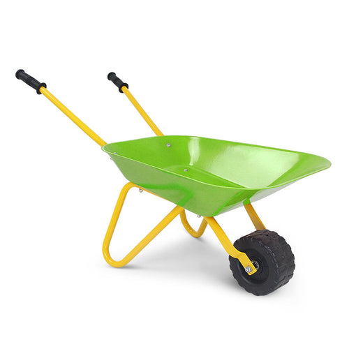 Outdoor Garden Backyard Play Toy Kids Metal Wheelbarrow, Light Green