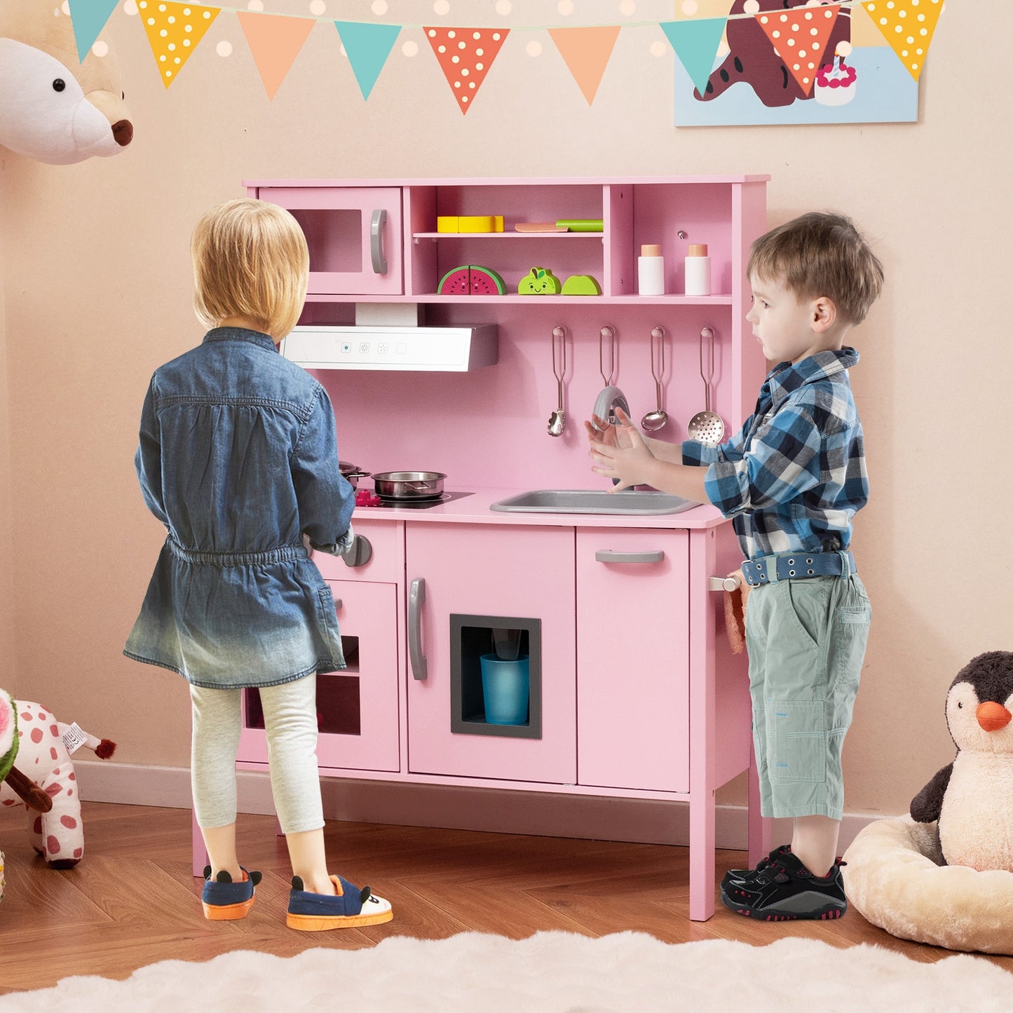 Wooden Pretend Play Kitchen Set for Toddlers, Pink Play Kitchen Sets   at Gallery Canada