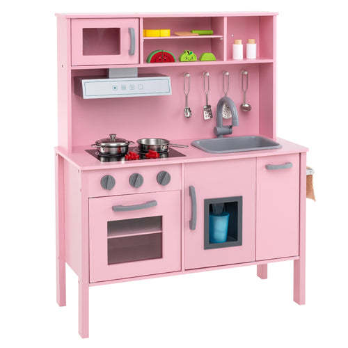 Wooden Pretend Play Kitchen Set for Toddlers, Pink