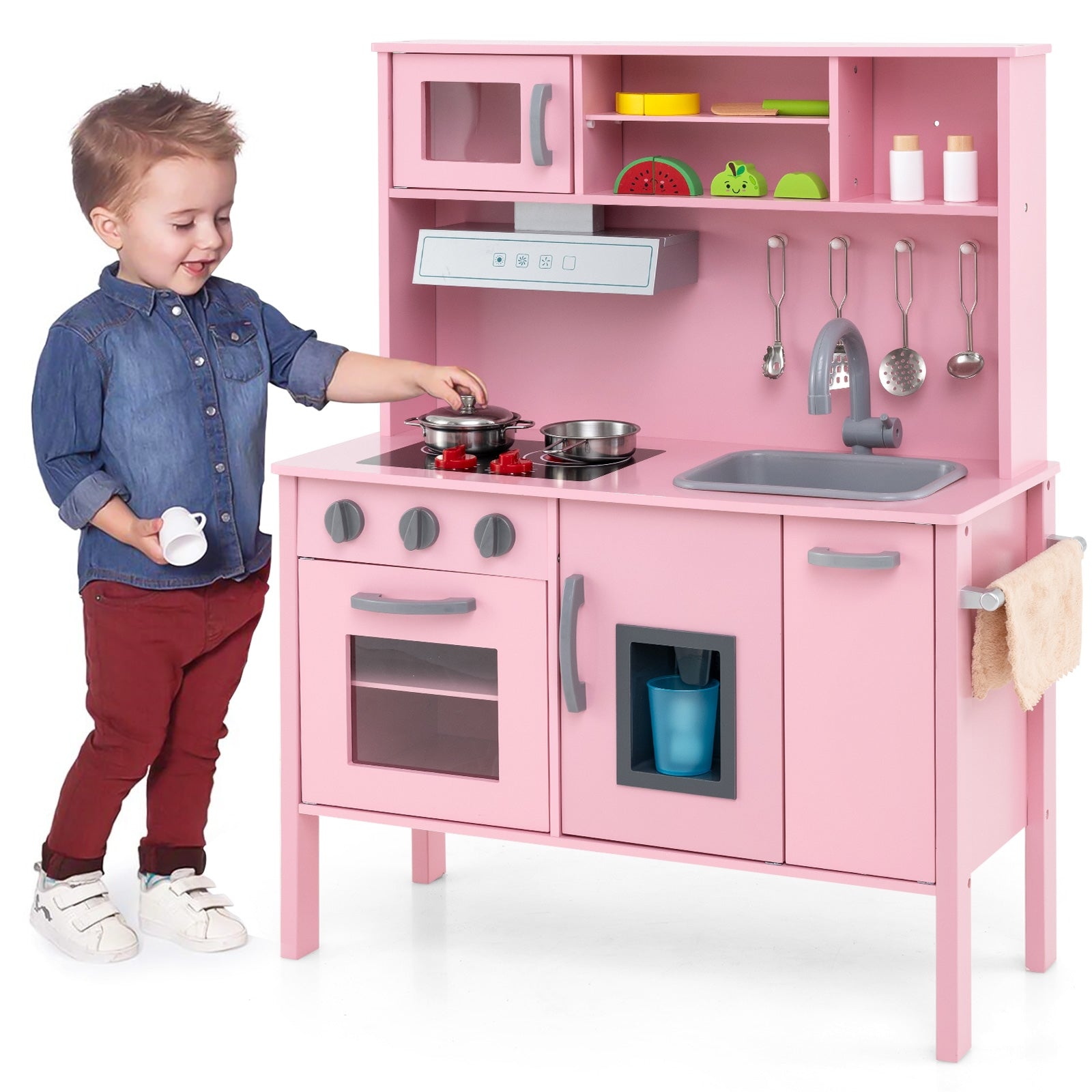 Wooden Pretend Play Kitchen Set for Toddlers, Pink Play Kitchen Sets   at Gallery Canada