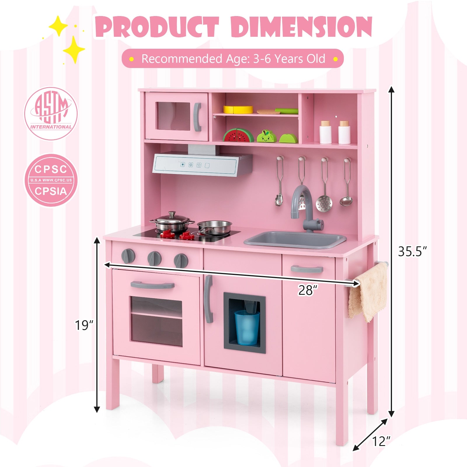 Wooden Pretend Play Kitchen Set for Toddlers, Pink Play Kitchen Sets   at Gallery Canada