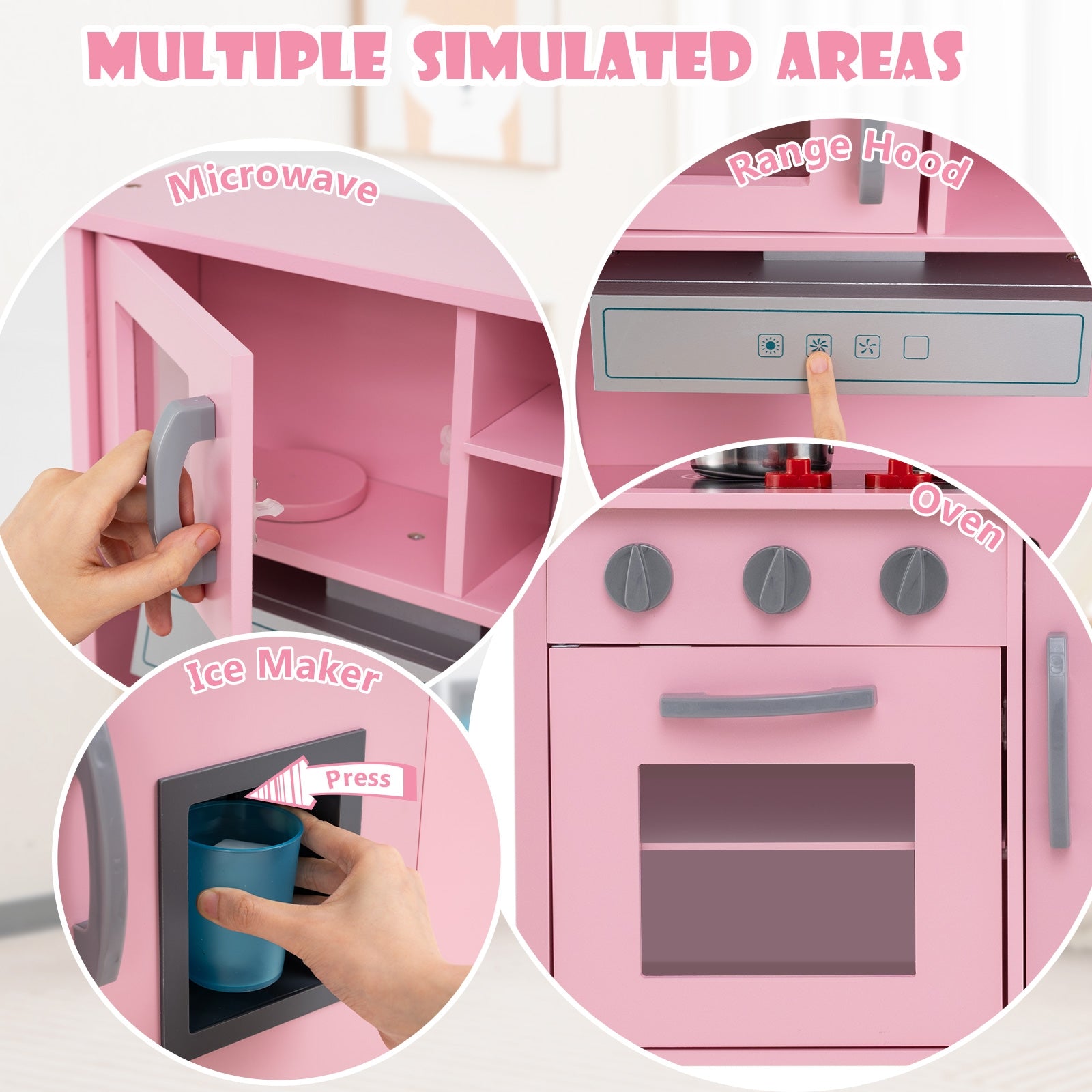 Wooden Pretend Play Kitchen Set for Toddlers, Pink Play Kitchen Sets   at Gallery Canada