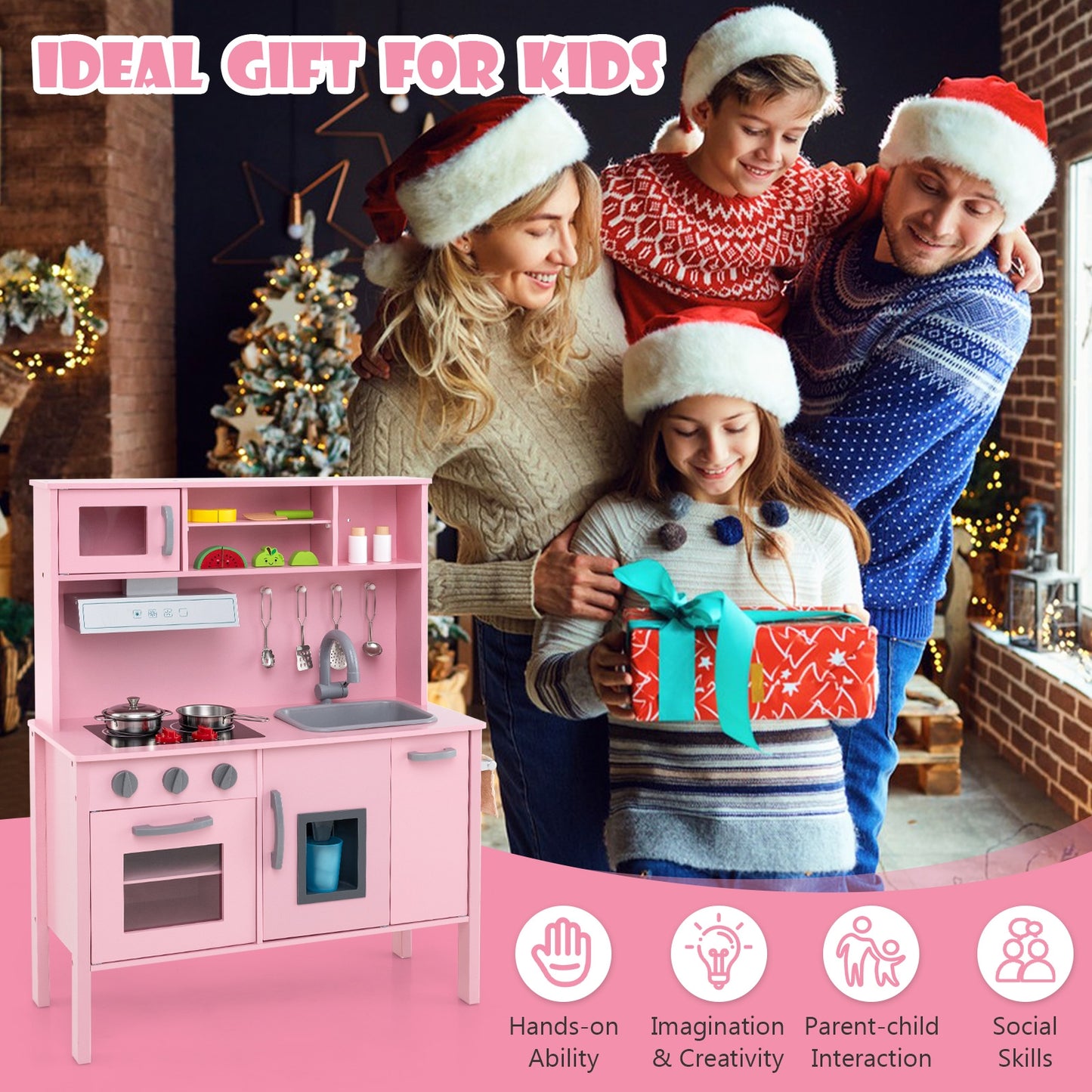 Wooden Pretend Play Kitchen Set for Toddlers, Pink Play Kitchen Sets   at Gallery Canada