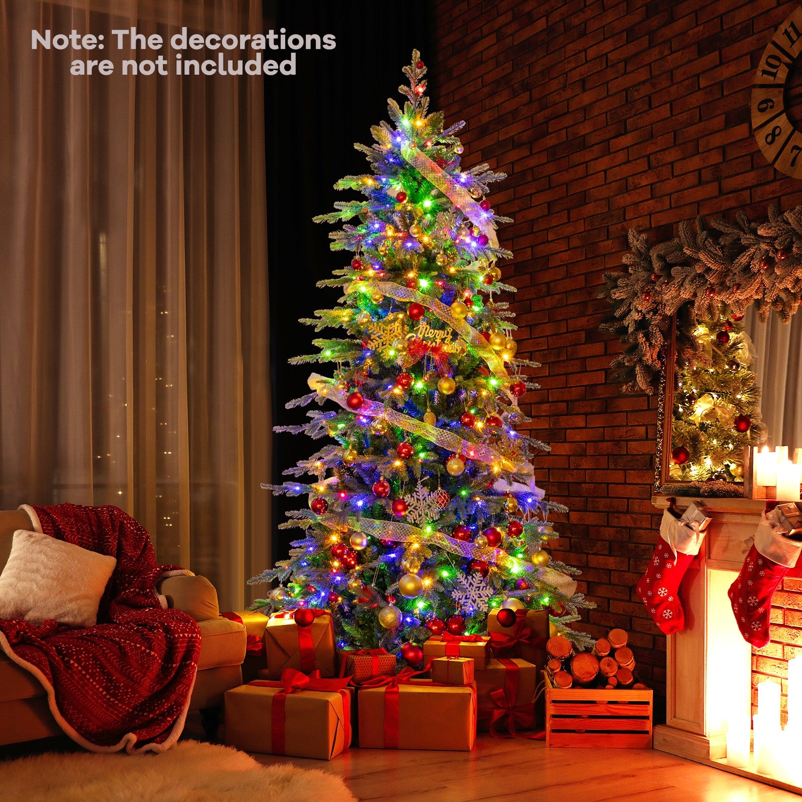 7.5 Feet Pre-Lit Artificial Christmas Tree with Warm White LED Lights, Green Christmas Tree at Gallery Canada