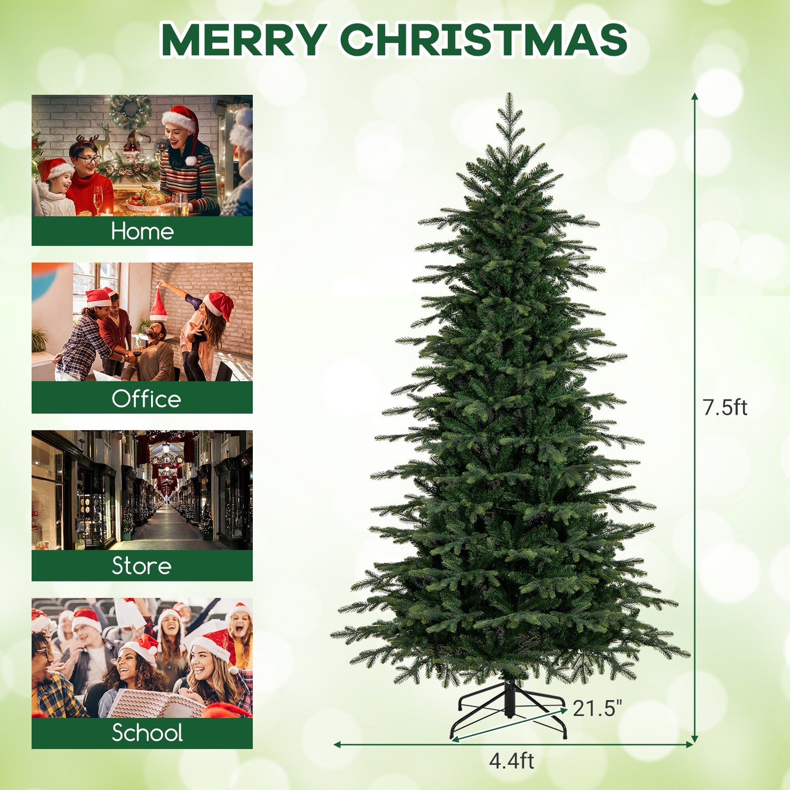 7.5 Feet Pre-Lit Artificial Christmas Tree with Warm White LED Lights, Green Christmas Tree at Gallery Canada