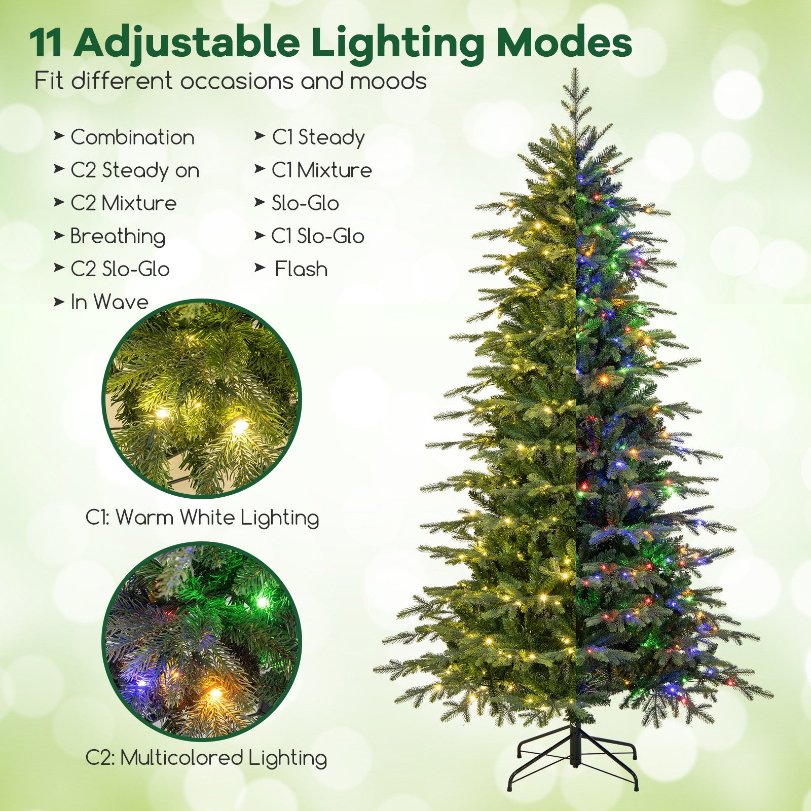 7.5 Feet Pre-Lit Artificial Christmas Tree with Warm White LED Lights, Green Christmas Tree at Gallery Canada