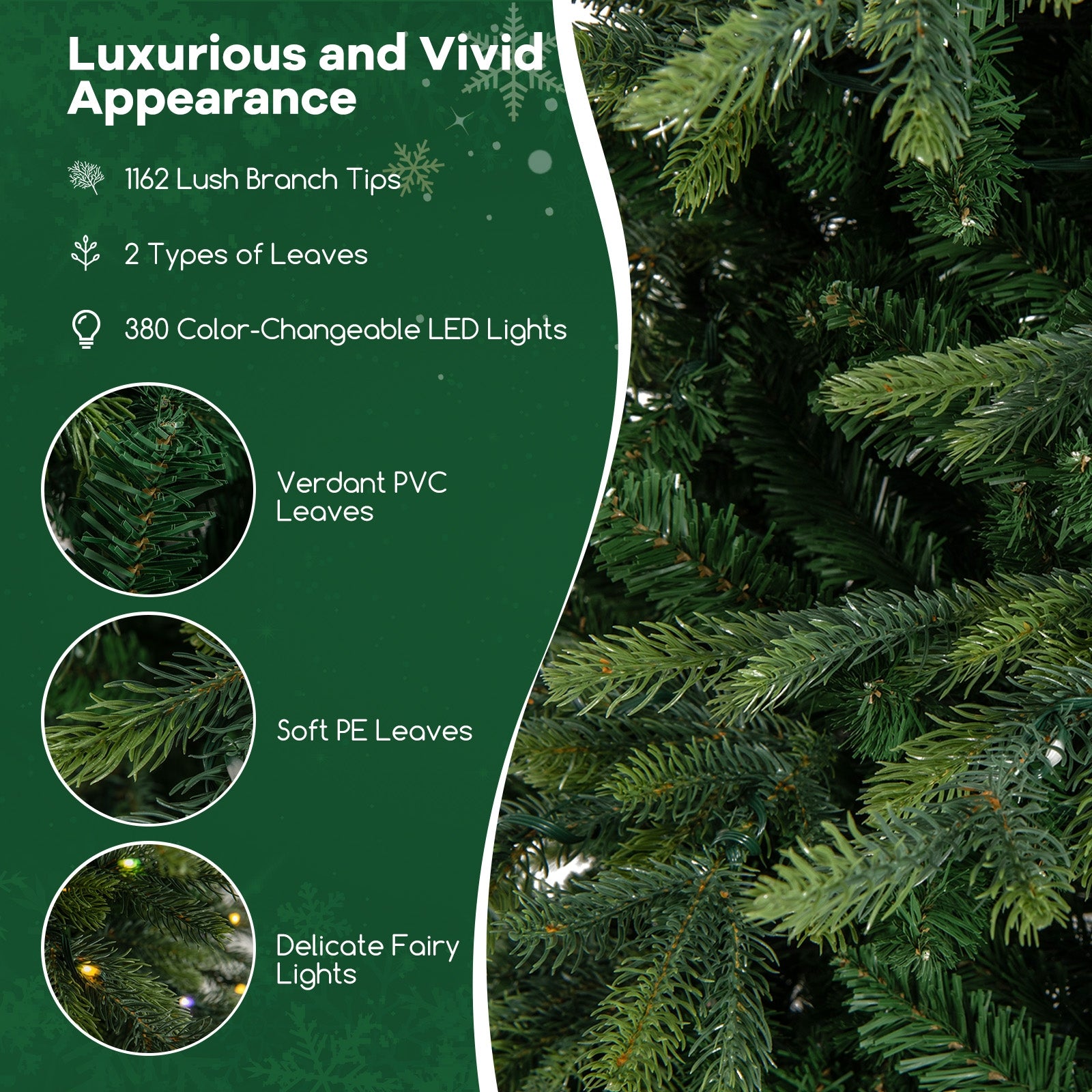 7.5 Feet Pre-Lit Artificial Christmas Tree with Warm White LED Lights, Green Christmas Tree at Gallery Canada