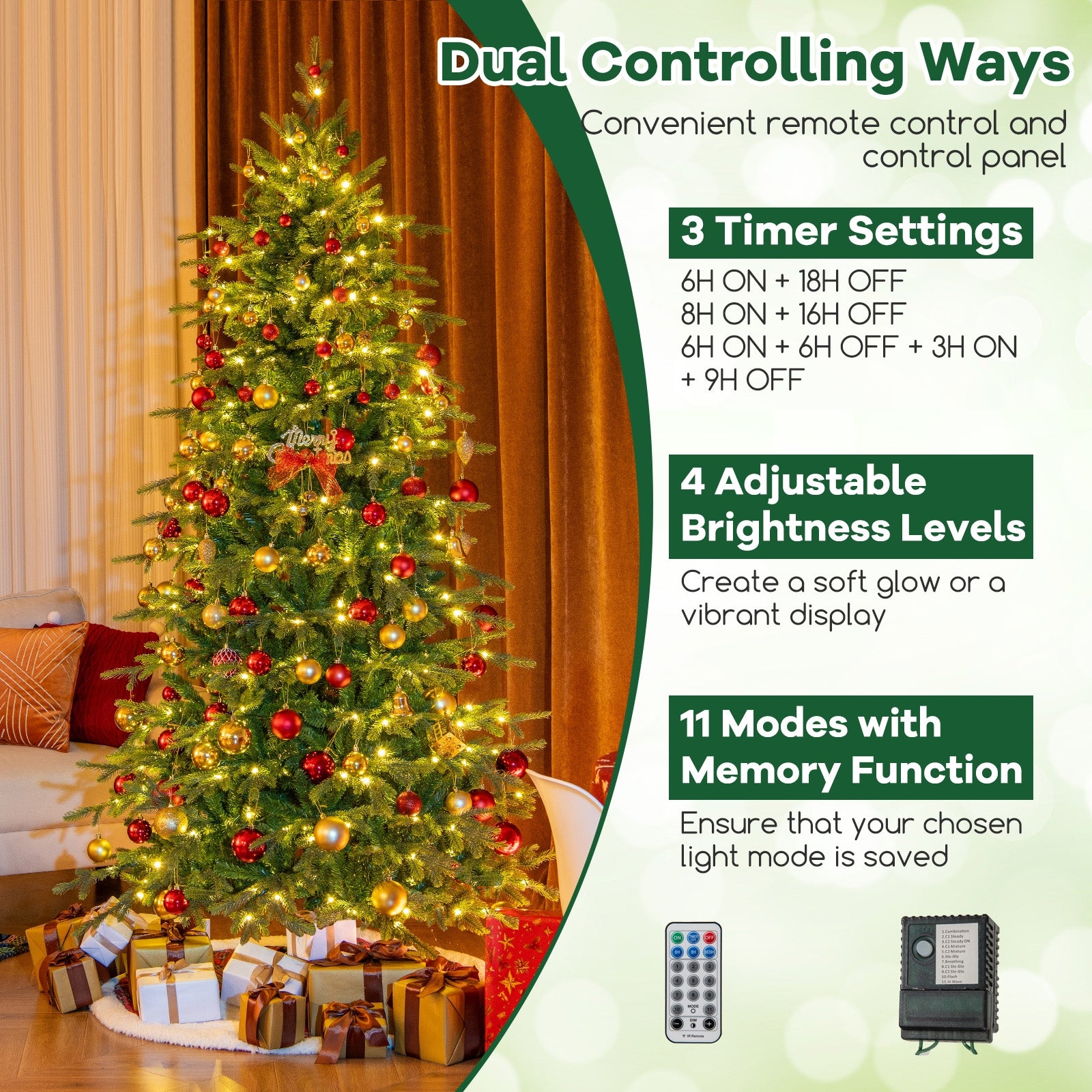 7.5 Feet Pre-Lit Artificial Christmas Tree with Warm White LED Lights, Green Christmas Tree at Gallery Canada