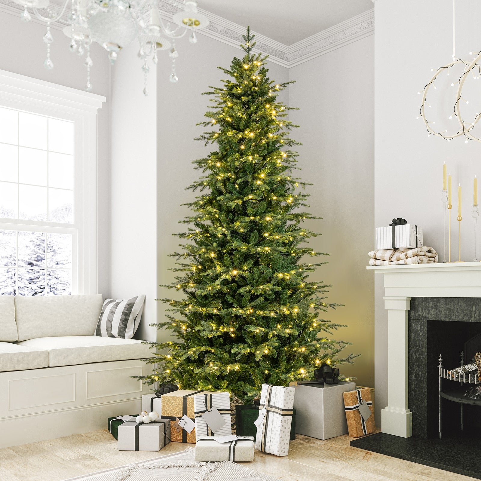 9 Feet Pre-Lit Artificial Christmas Tree with Warm White LED Lights, Green Christmas Tree at Gallery Canada