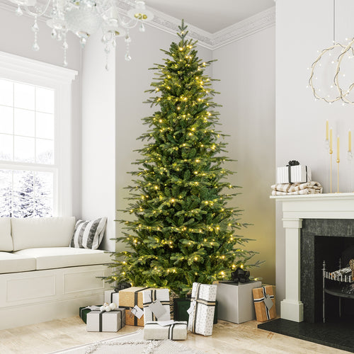 9 Feet Pre-Lit Artificial Christmas Tree with Warm White LED Lights, Green
